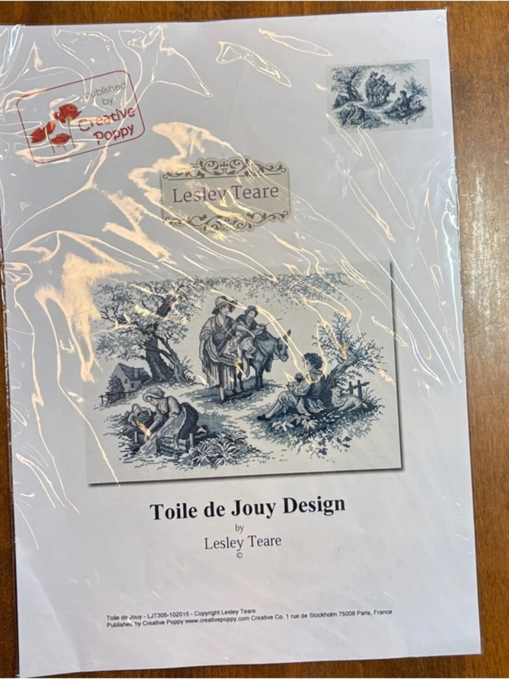 Toile de Jouy Design Counted Cross Stitch Pattern- Blue on White by Lesley Teare